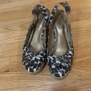 Michelle • Leopard Open Toe Heel Wedges • 6